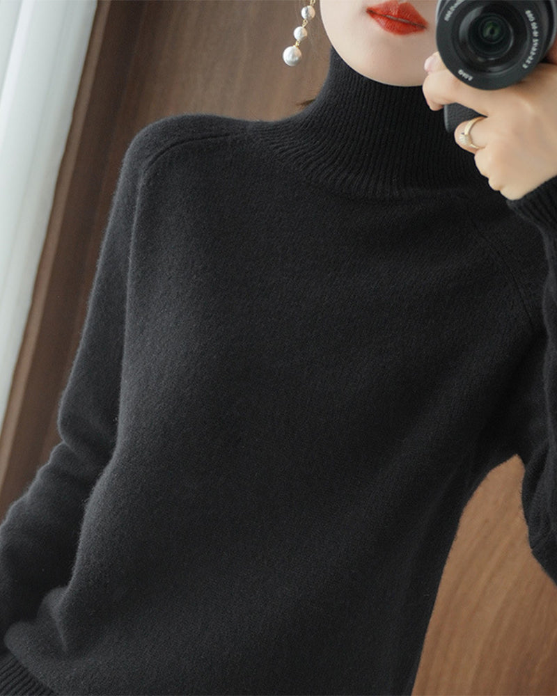 Simple solid color high collar long sleeve sweater