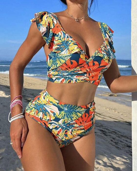 Ruffled backless bikini swimsuit