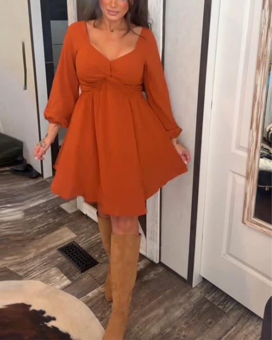 Twisted V-Neck Temperamental Dress