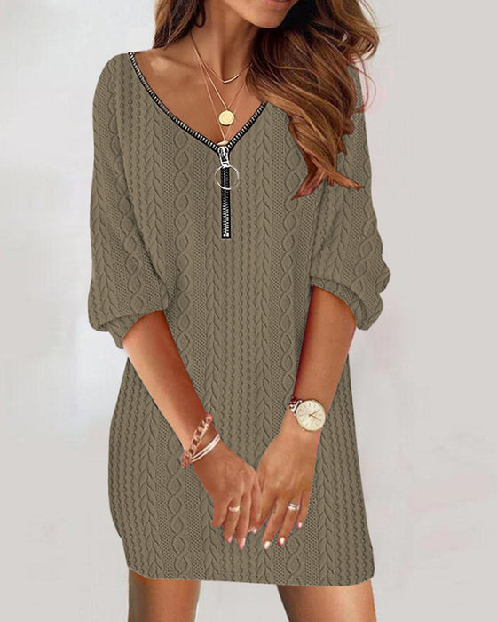 Textured Zippered Cable Dress