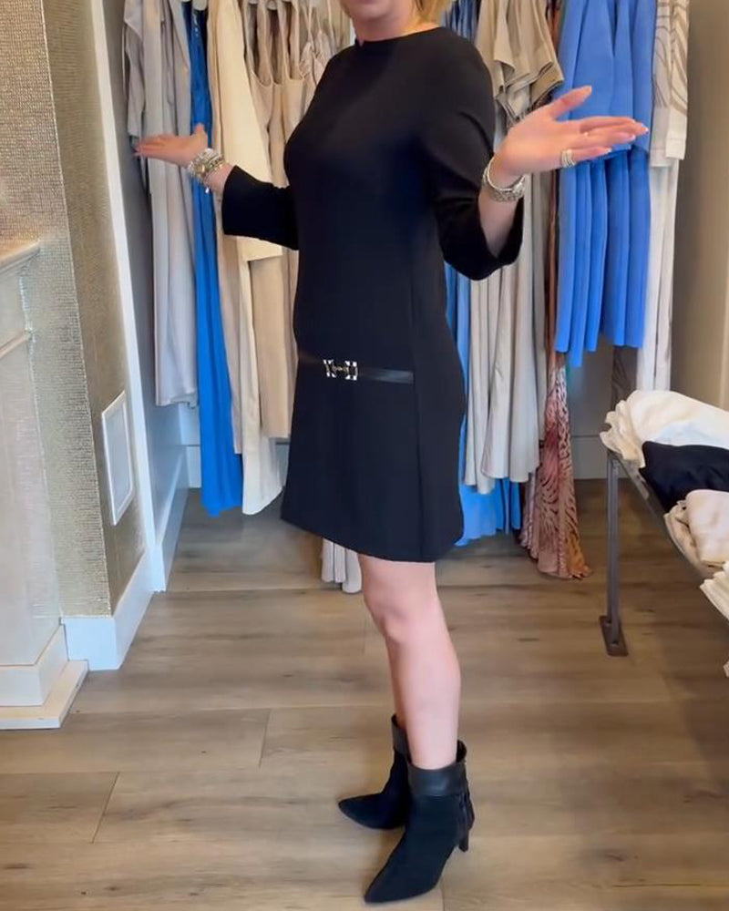 Long-Sleeved Solid Color Straight Dress