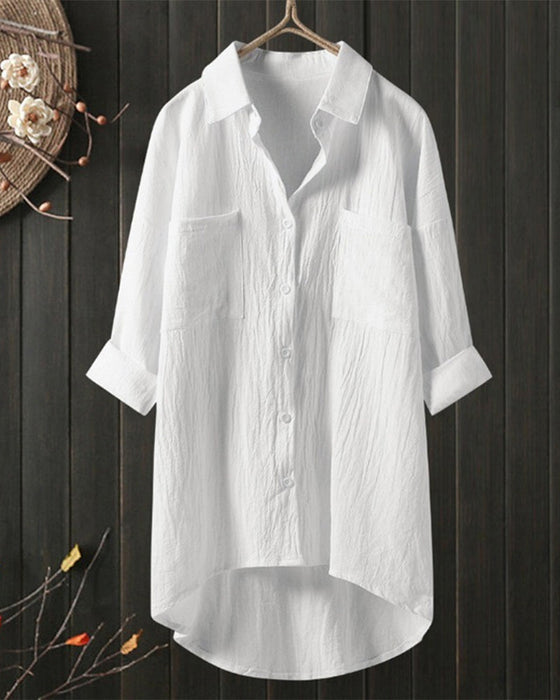 Solid Color Loose Blouse with Long Sleeves