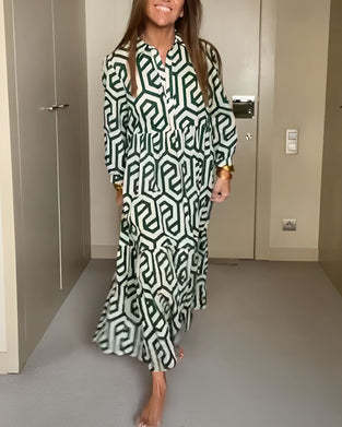 Geometric Print Nine Points Sleeve Dress
