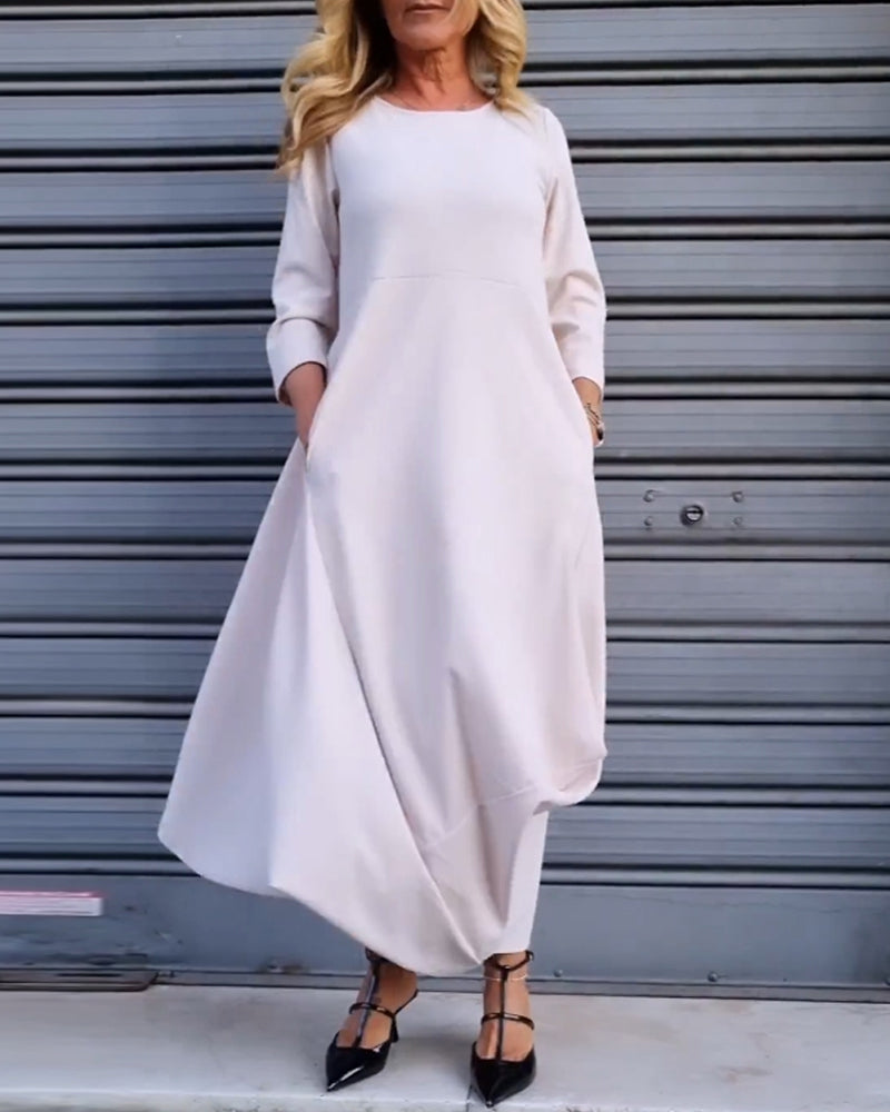 Simple solid color pocket dress