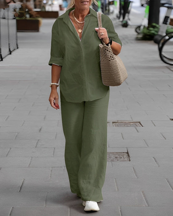 Solid Color Long Sleeve Casual Suit
