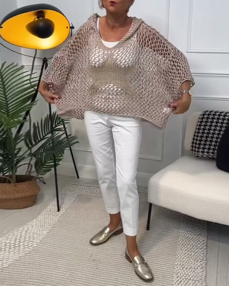 Solid color star cutout hooded sweater