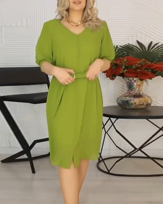 V neck Lantern sleeve dress
