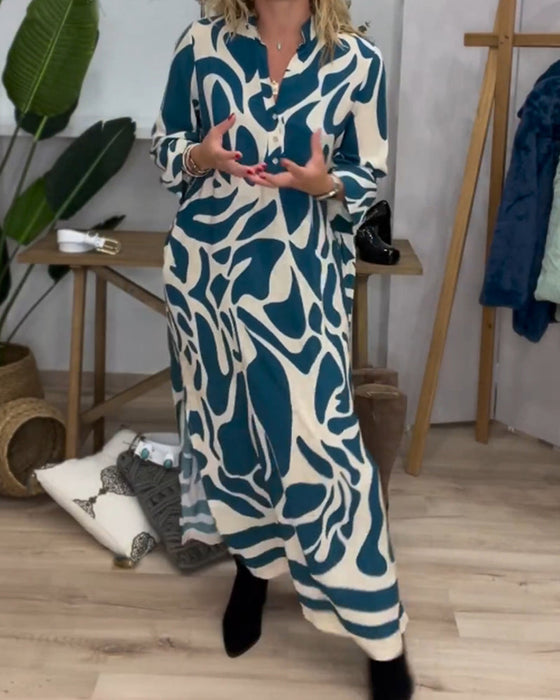 Lapel side slit printed dress