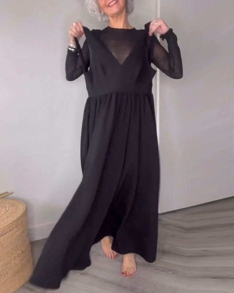 Pleated Large Hem Suspender Dress