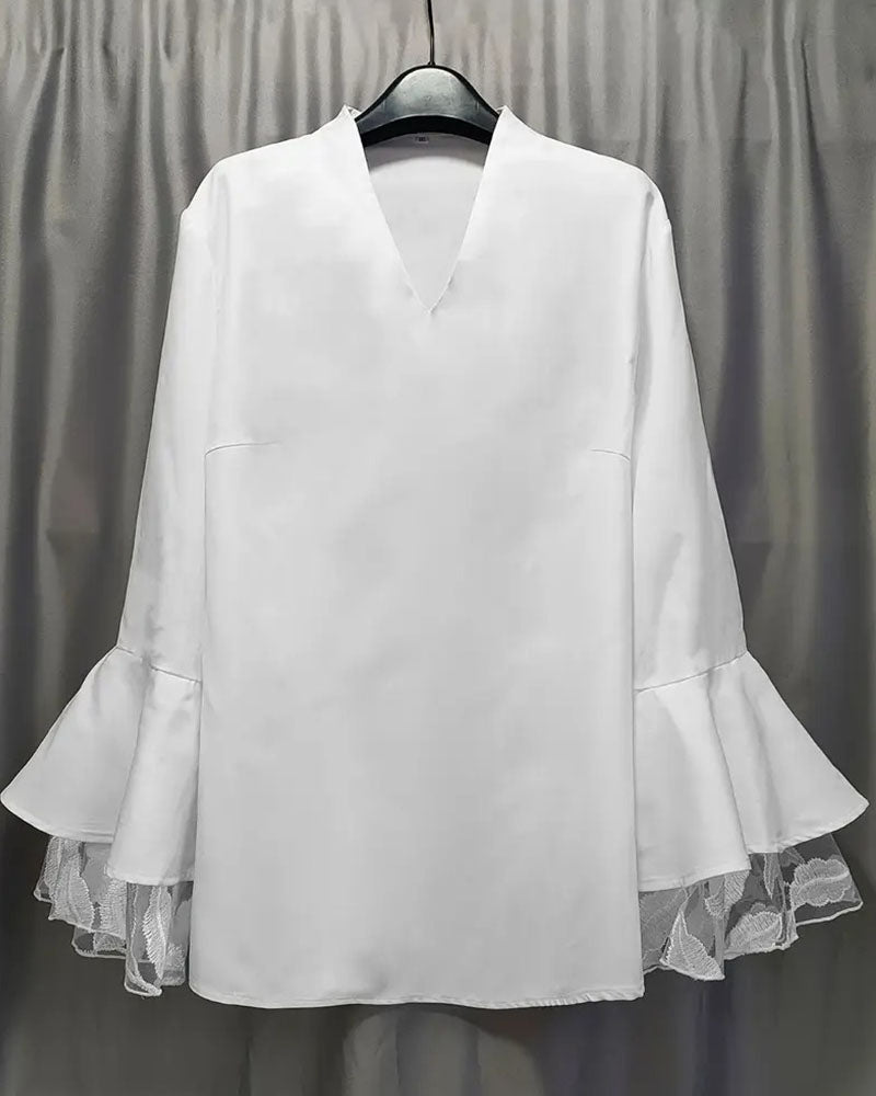 Fashionable Flared Sleeve French Blouse