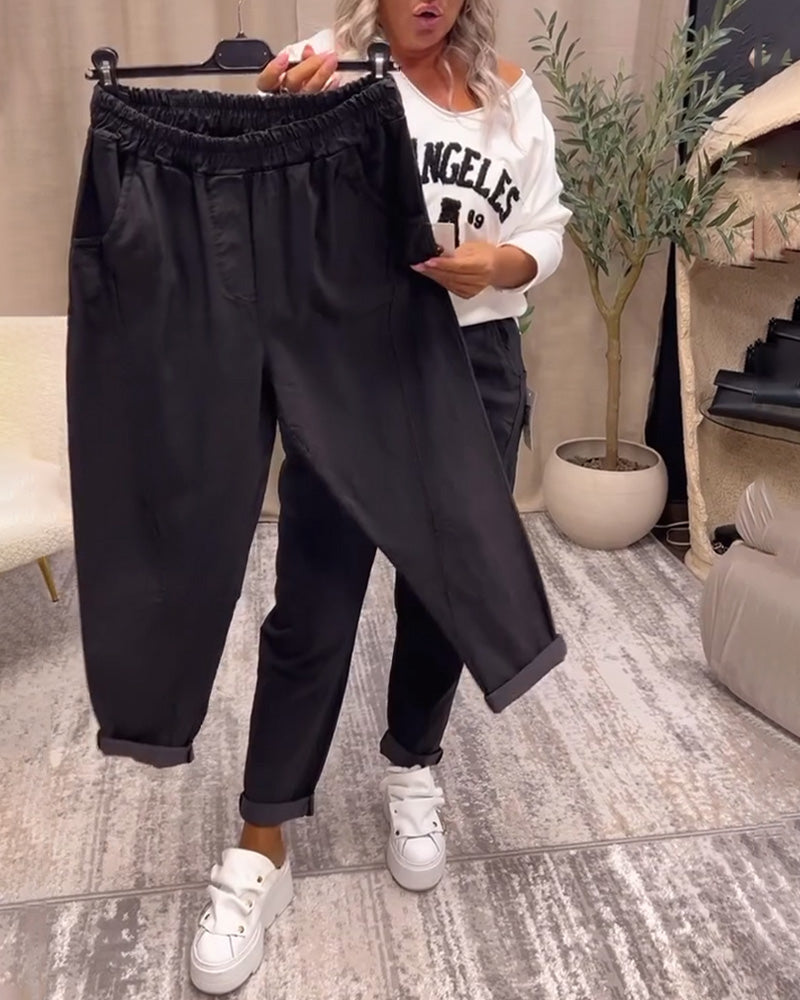 Casual solid color pocket pants