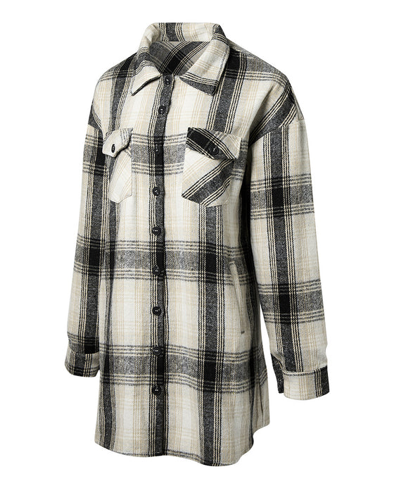 Casual plaid print pocket shirt