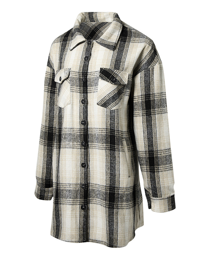 Casual plaid print pocket shirt