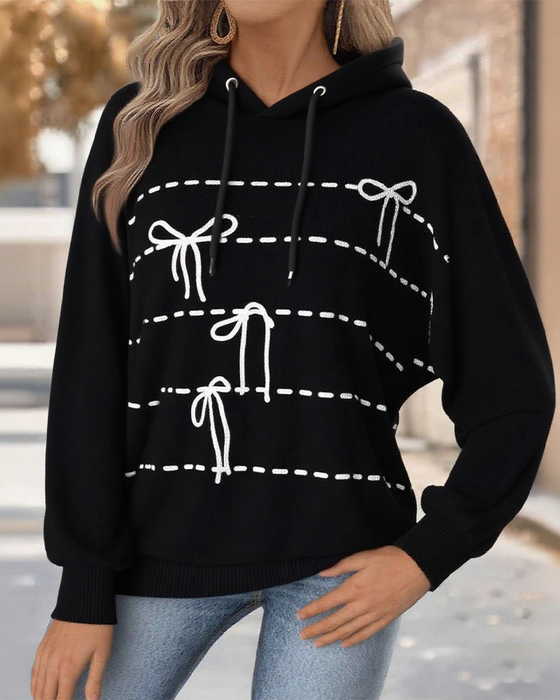 Hooded Bow Print Sweatshirt