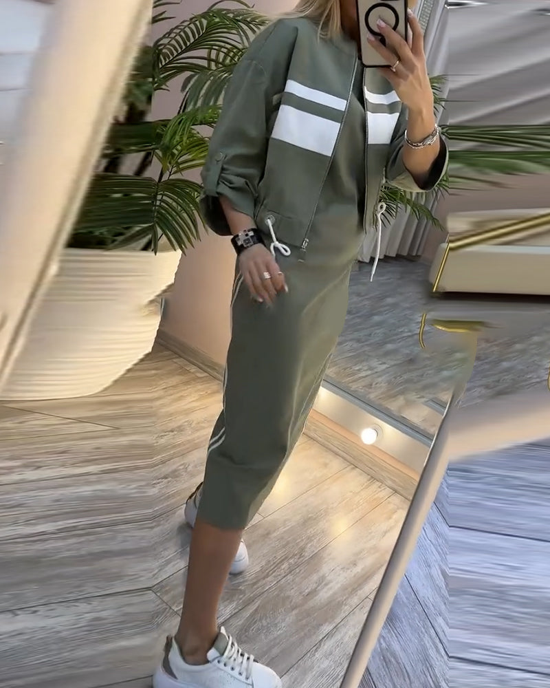 Casual jacket sleeveless dress set