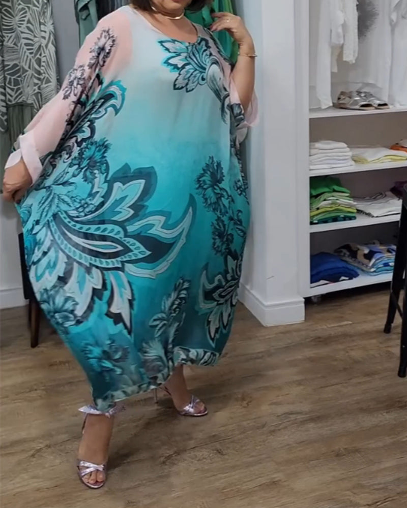 Round Neck Printed Loose Dress