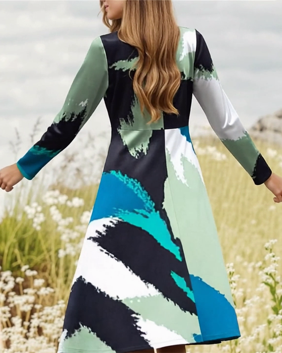 Casual Long-Sleeved Printed Dress