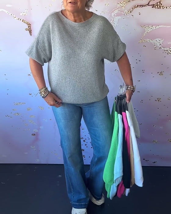 Casual loose solid color round neck pullover