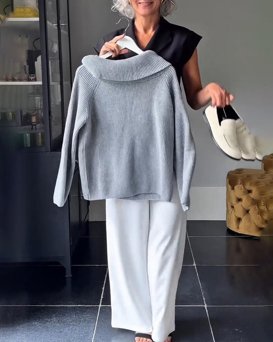 Solid Color Long-Sleeved One-Shoulder Jumper