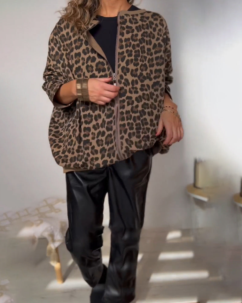 Leopard Print Fashionable Loose Sweatshirt