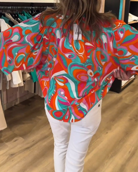 Loose printed commuting blouse