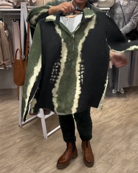 Lapel Retro Color Block Long Sleeve Shirt