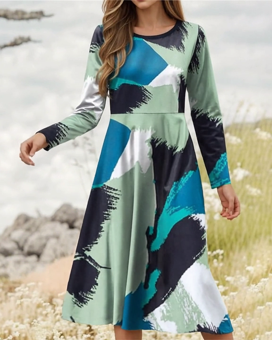 Casual Long-Sleeved Printed Dress