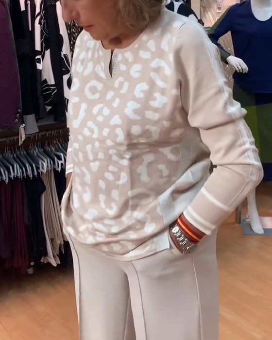 Leopard Pattern Color-Blocking Pullover
