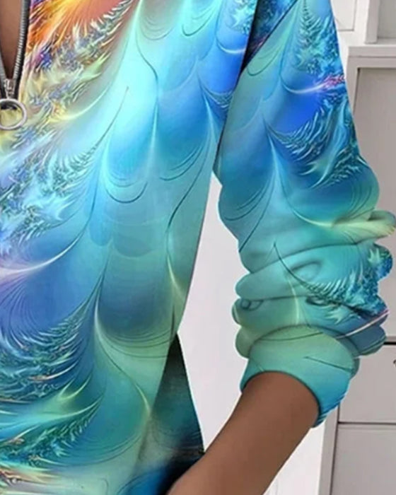 Half-Zip Colorful Printed Sweatshirt
