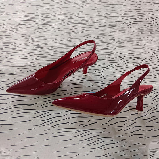 Solid color temperament pointed high heels
