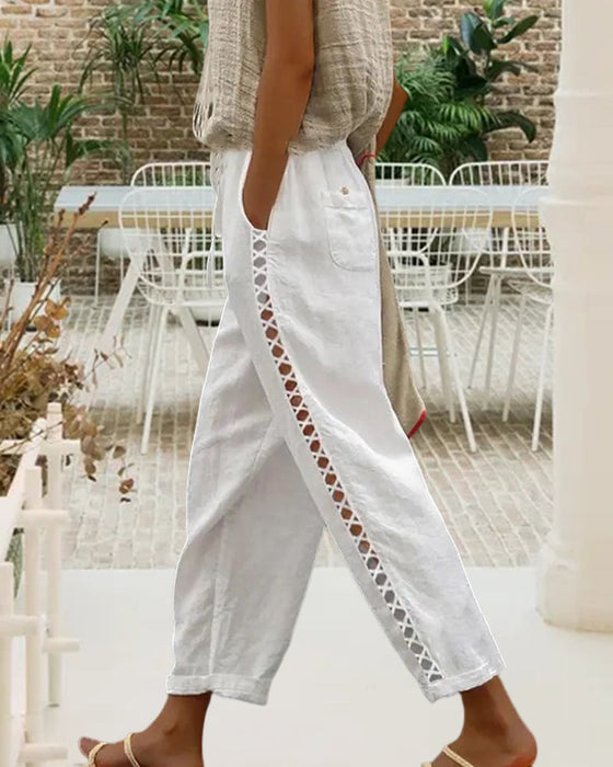 Cotton Linen Hollow Out Pant