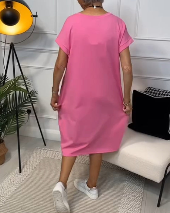 Simple letter print short sleeve casual dress