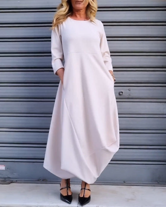 Simple solid color pocket dress
