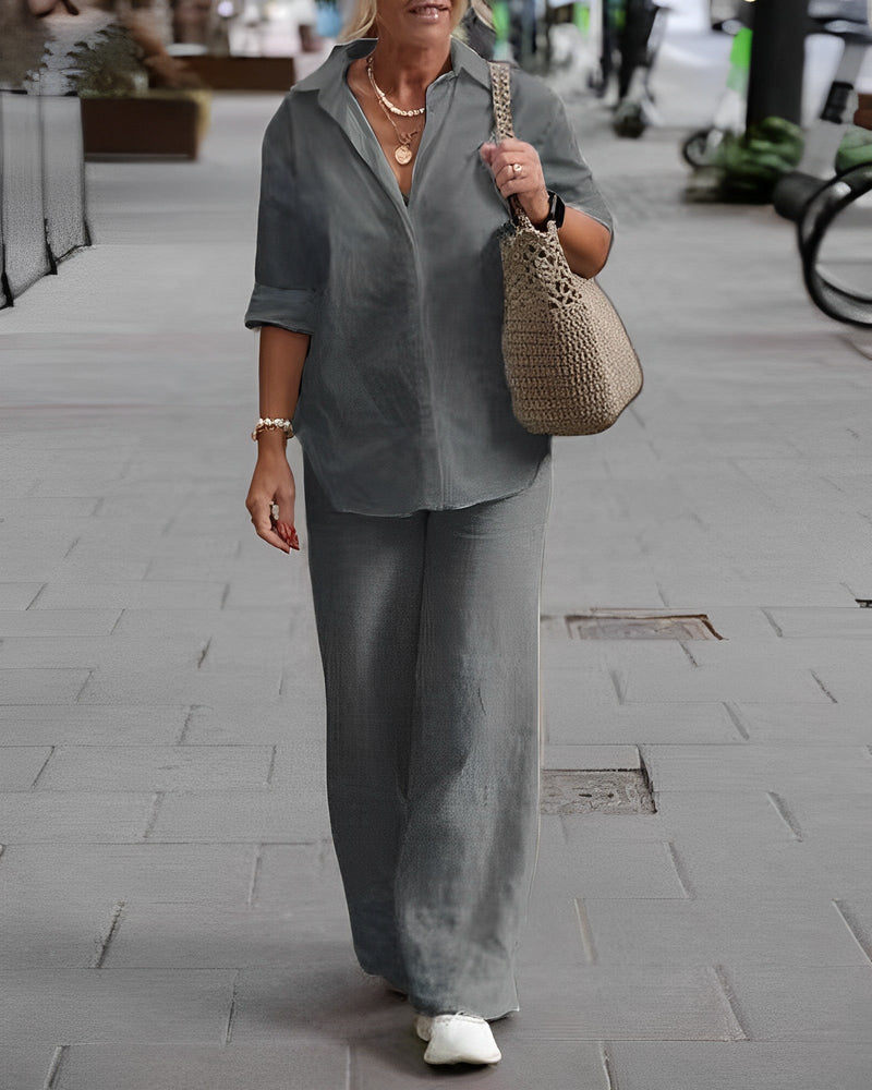 Solid Color Long Sleeve Casual Suit