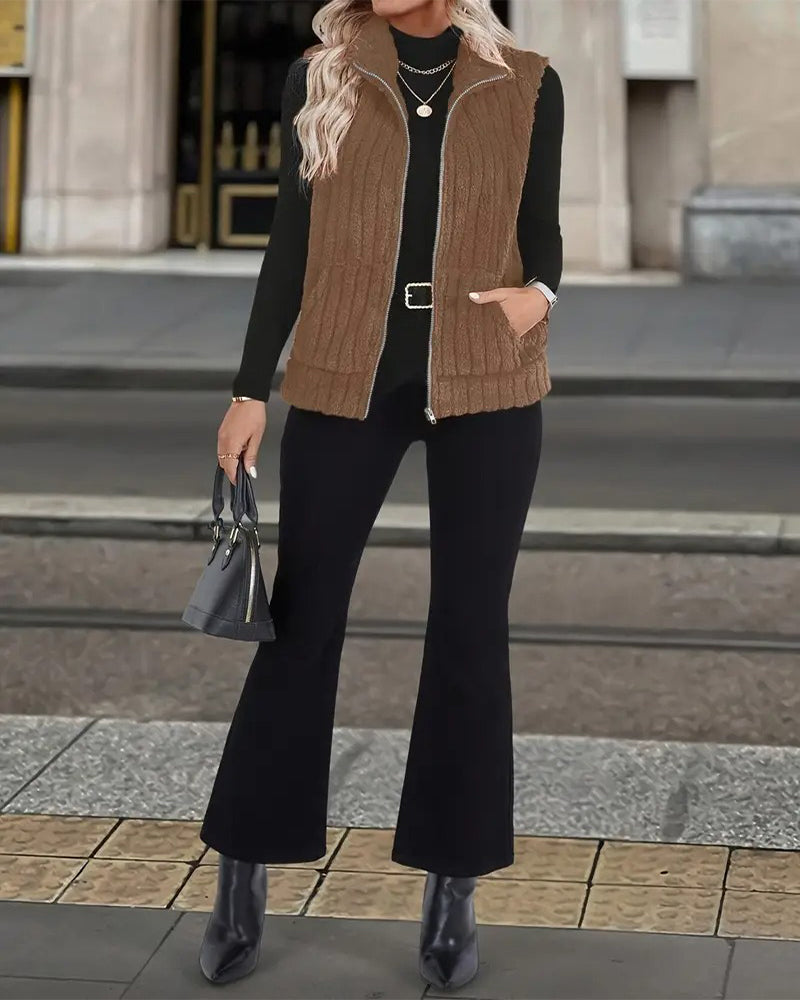 Cozy Plush Stand Collar Vest Coat