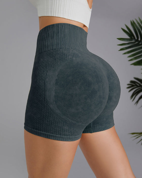 Simple solid color high waist hip shorts