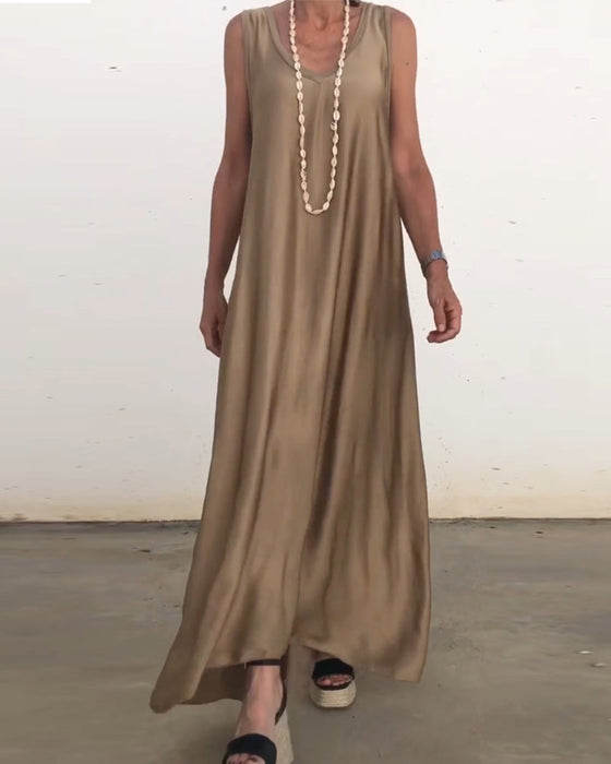 Sleeveless Round Neck Long Dress