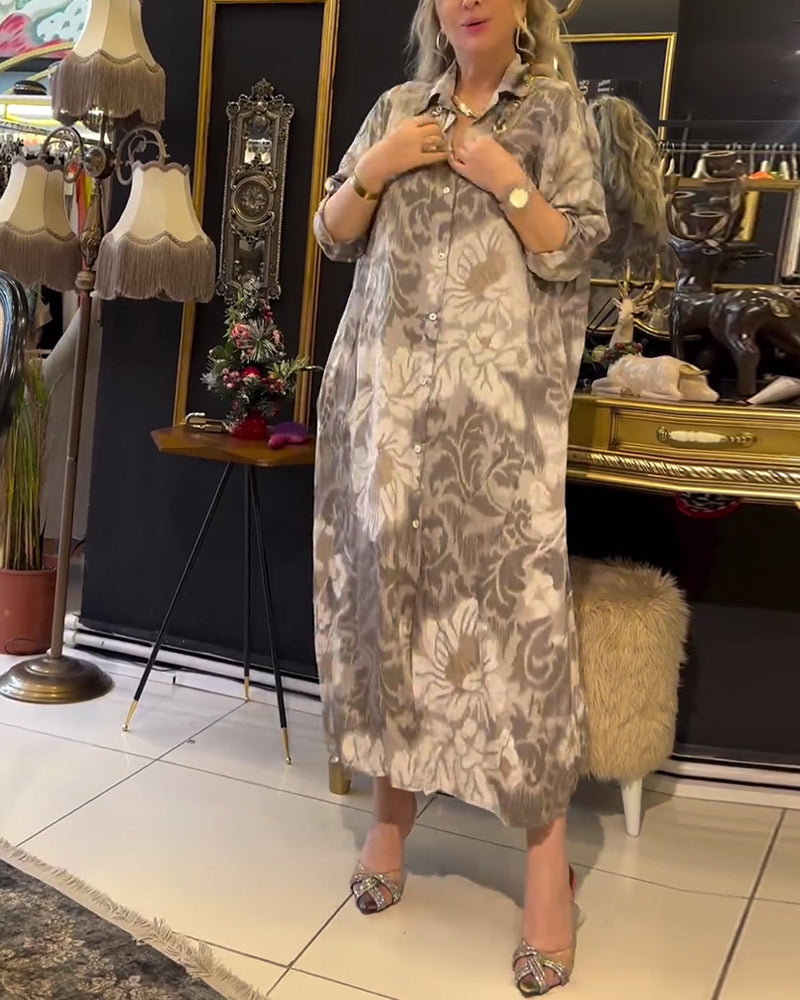 Vintage print lapel button dress