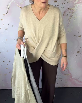 Irregular Hem V-Neck Pullover