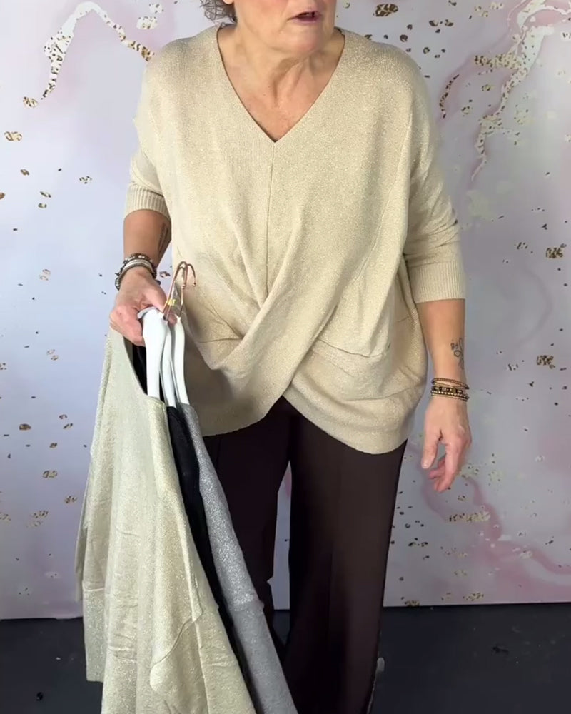Irregular Hem V-Neck Pullover