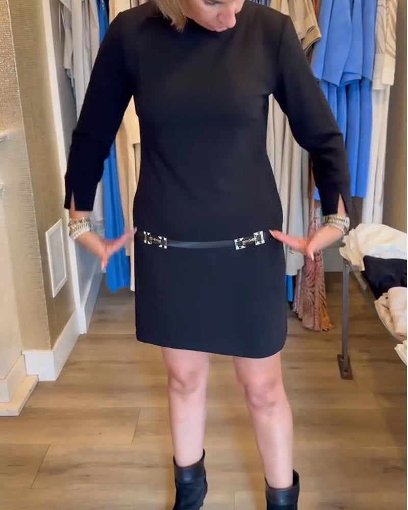 Long-Sleeved Solid Color Straight Dress