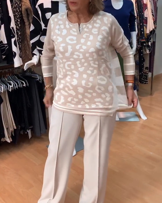 Leopard Pattern Color-Blocking Pullover