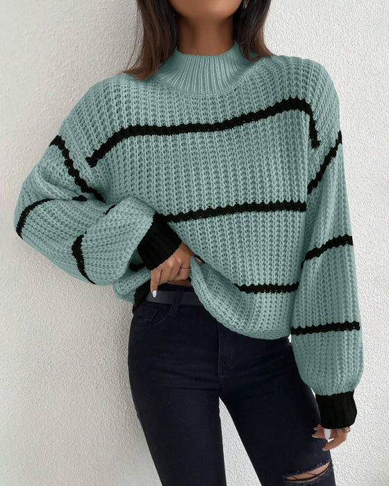 Long-Sleeved Loose Lazy Striped Jumper