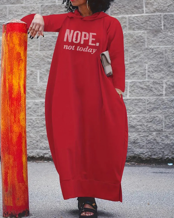 Letter-Printed Maxi Hoodie Dress