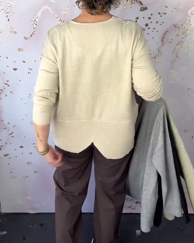 Irregular Hem V-Neck Pullover