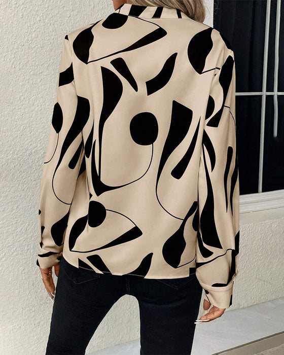 Printed stand collar blouse