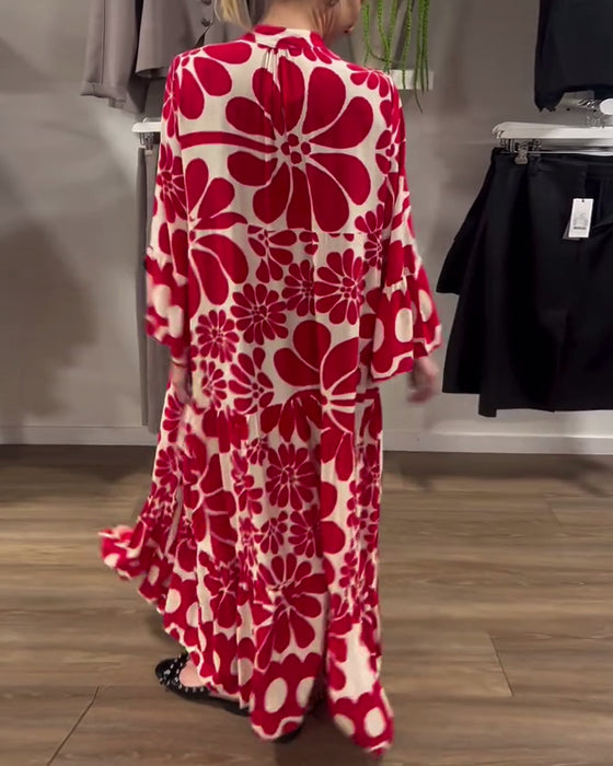 V-Neck Loose Plus Size Floral Print Dress