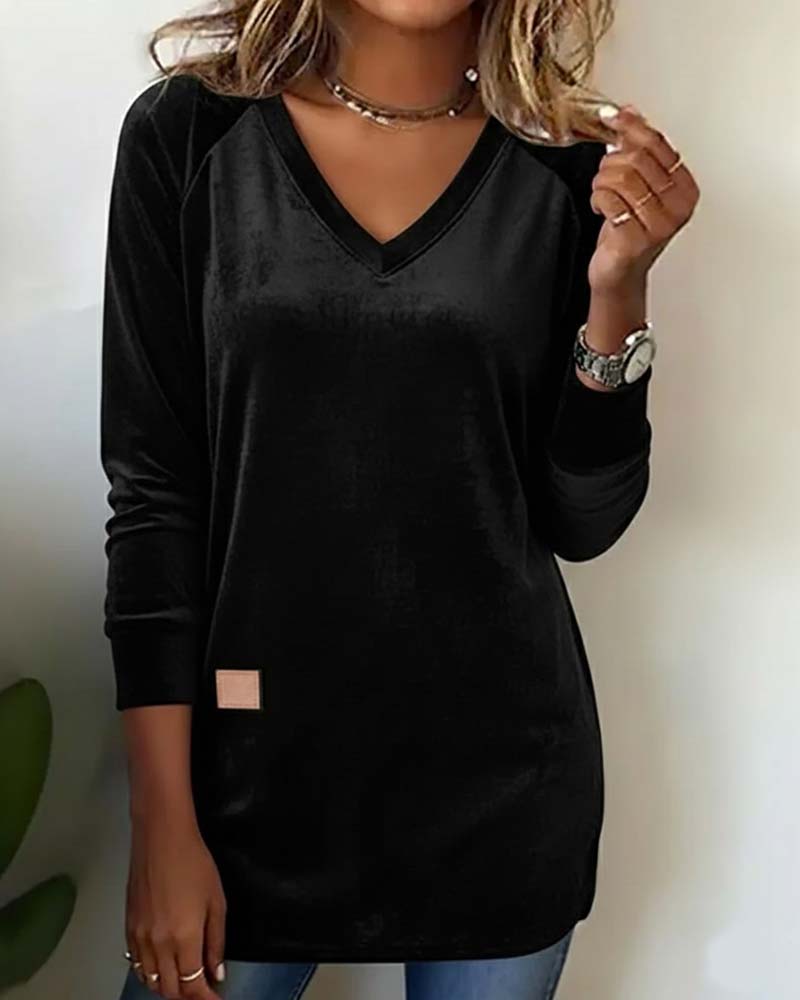 Raglan Sleeve V-Neck Velvet Top