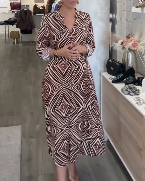 Vintage Geometric Print Shirt Dress