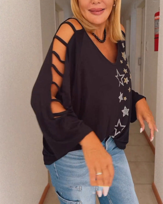 Star print off-the-shoulder cutout top